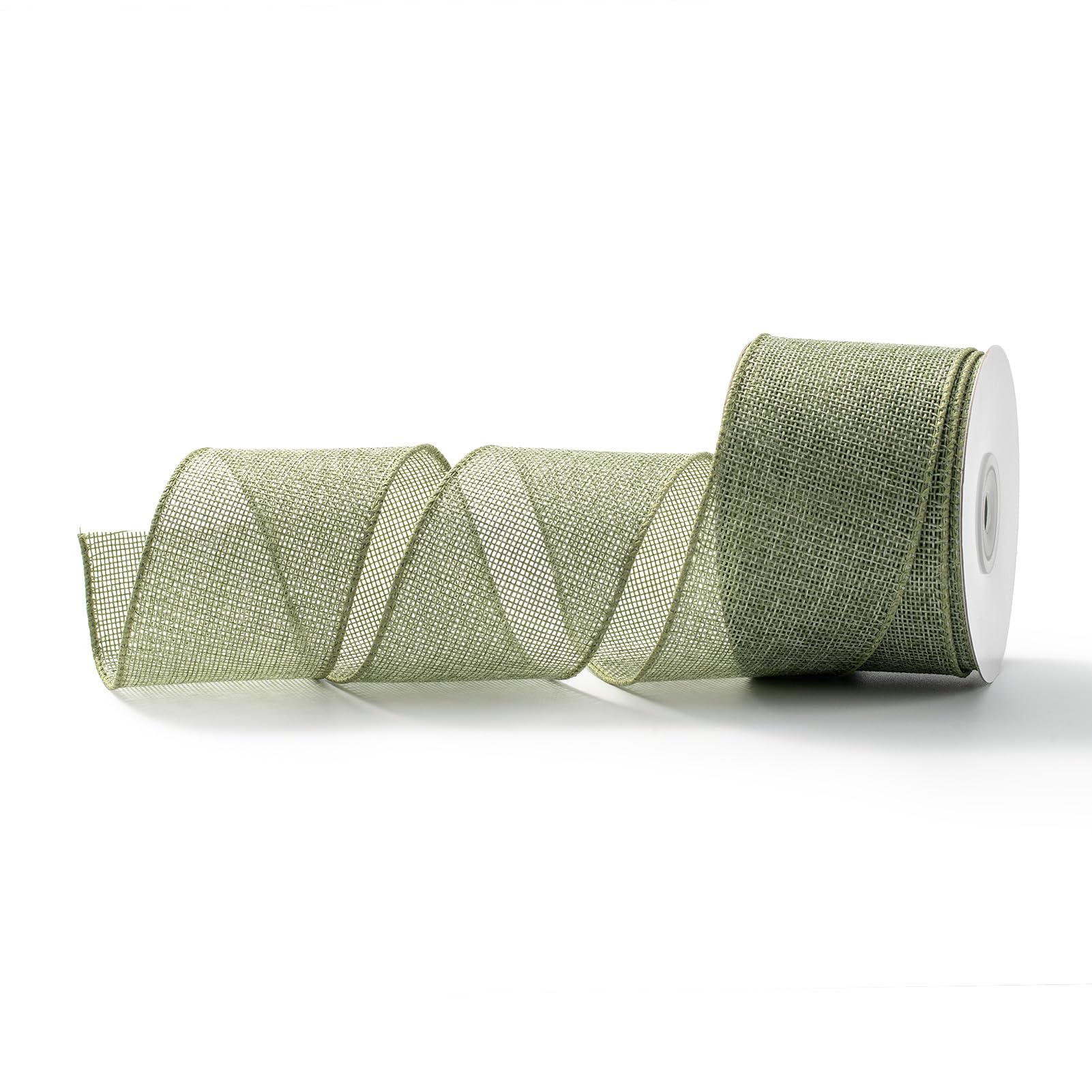 MORSUNBELA Green Jute Ribbon with Wire, Width 6.3 cm x 9 m, Decorative Silk Ribbon with Wired Edge, Sage Green