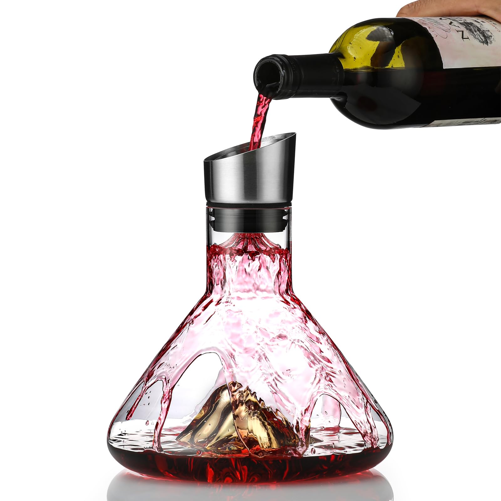Photo 1 of Gold Iceberg Wine Decanter,Red Wine Carafe with Built-in-Aerator,Wine Aerator,Wine Gifts for Christmas,Stainless Steel Pourer Lid,Filter,100% Hand Blown Lead-free Crystal Glass