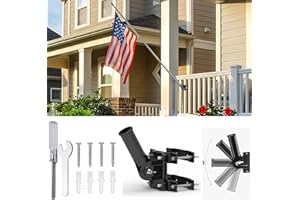 BUJ No Driling Flag Pole Holder for Railing,Flag Pole Mount for Porch & Fence Rail, Apartment Balcony,Square Railing-Two Installation Methods-with Silicone Pads,for 1” flagpole (Black)