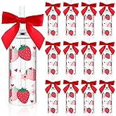 Widecook 12 Pcs Flower Strawberry Plastic Cups with Lids and Straws 14 oz Clear Red Bows Bottles Reusable Cute Drinking Cups for Women Birthday Gifts Bridal Shower Wedding Gifts Party Supplies