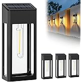 GOODFOEVER Solar Outdoor Lights Waterproof, 4 Pack Fence Lights Solar Powered with LED Bulbs, Metal Wall Lights for Garden Porch Patio Yard and Garage, Aluminum and Glass Shade (Wall Light 4 Pack)