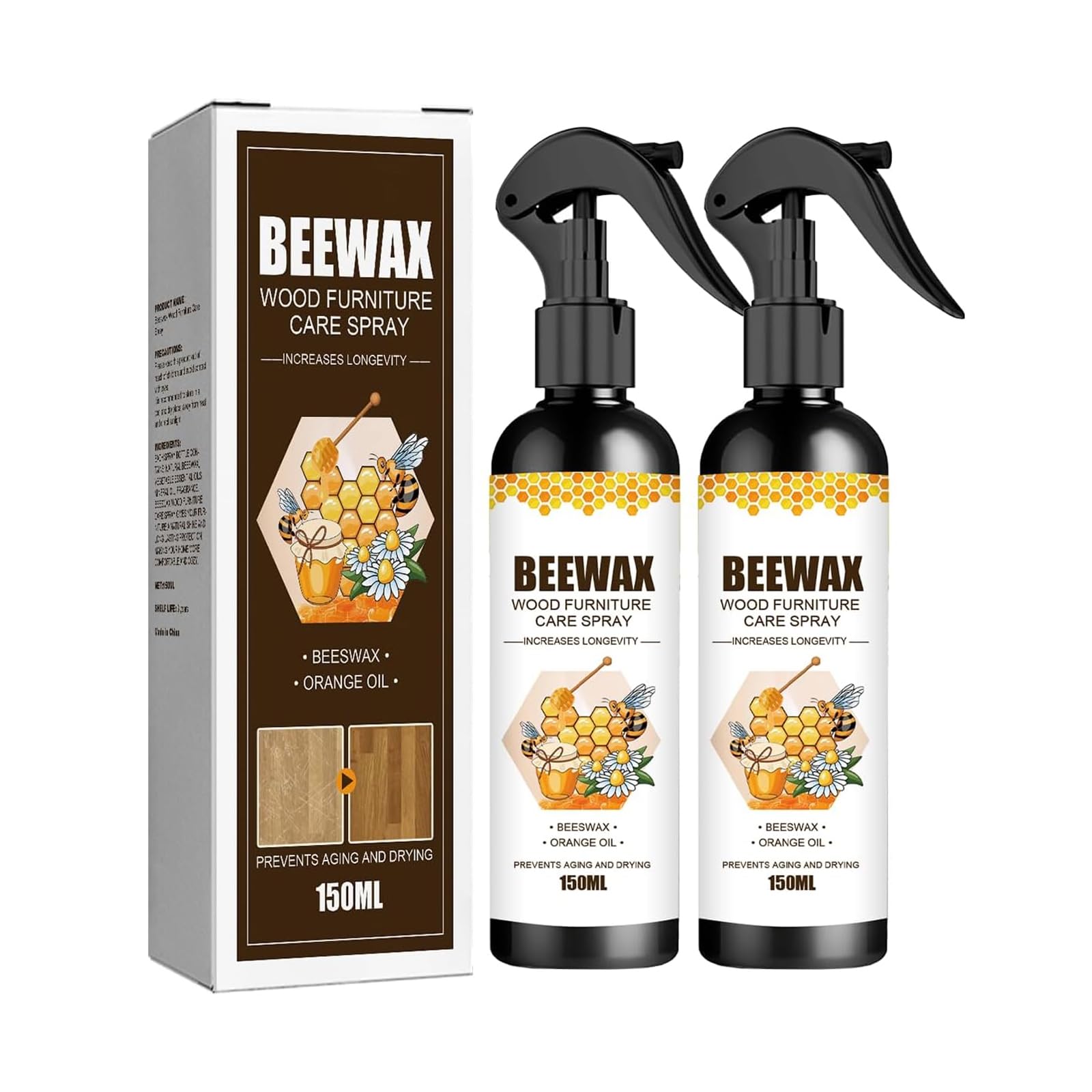 View 1 of *Exp 4/29/2028* MOODTALK Beeswax Spray Furniture Polish, Wood Cleaner, Wood Floor Polish - For Living Room, Kitchen and Wooden Furniture Floors (Pack of 2) (150 ml)