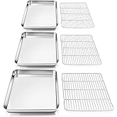 PIEMEET 3 Set Baking Sheet with Rack, Stainless Steel Cookie Sheet with Cooling Rack(3 Pans + 3 Racks), Nonstick Baking Pan, Heavy Duty Cookie Sheets for Cooking, Oven & Dishwasher Safe, 9/12/16 Inch
