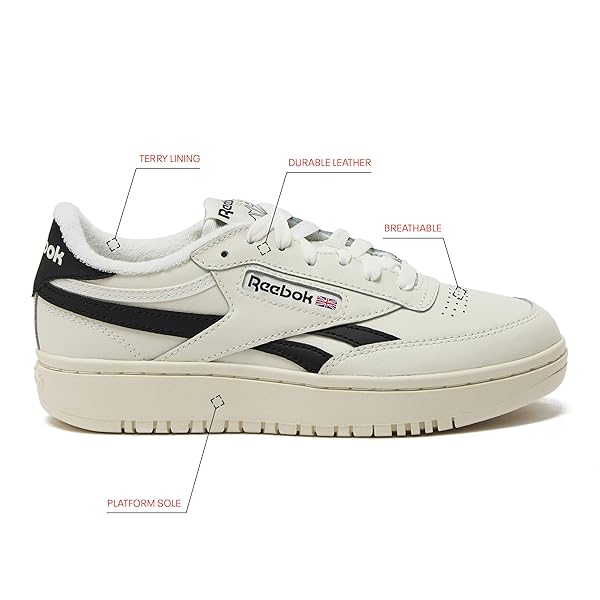 REEBOK WOMEN’S CLUB C DOUBLE REVENGE PLATFORM SNEAKER, CHALK/CORE BLACK, 8
