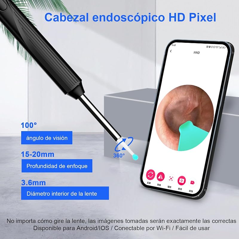 Kit inalámbrico de limpieza de oídos, limpiador de oídos con otoscopio con cámara HD, carga USB, kit de limpieza visual de oídos con 6 LED para el cuidado familiar — foto 3 de 8