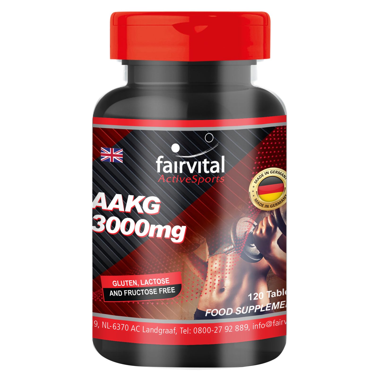 Fairvital | AAKG 1000mg, L-arginine-Alpha-ketoglutarate, Vegan, Without Magnesium Stearate, 120 AAKG Tablets