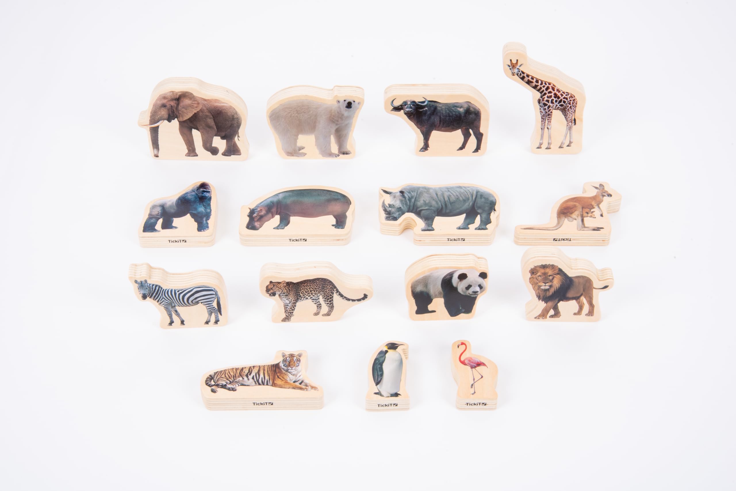 tickit Wooden Wild Animal Blocks – Double-Sided Wooden Toy Set for Early Learning, Nature Discovery and Imaginative Play, Realistic Wildlife Images, 15-Piece Set