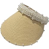 Women's Beach Straw Visor Hot Summer Visor Hat Visor Cap Straw Hat Pearl
