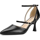 IDIFU IN3 Closed Toe Heels Women's Pumps Strappy High Pointed Toe Kitten Medium Heels Wedding Prom Work Office Dress Shoes for Women Dressy Comfortable Ankle Strap Pumps Shoes