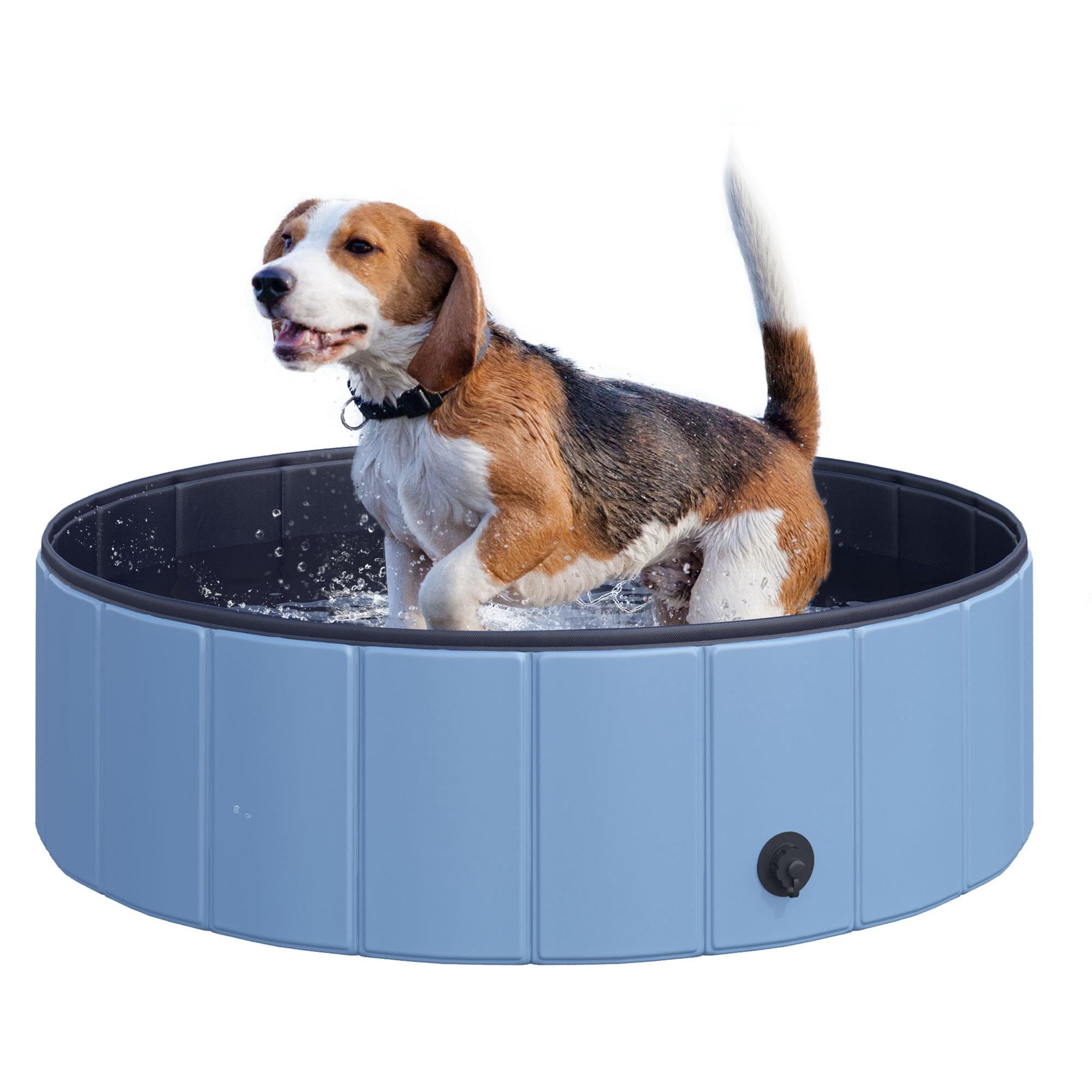 PawHut Foldable Dog Paddling Pool Pet Cat Swimming Pool Indoor/Outdoor Collapsible Summer Bathing Tub Shower Tub Puppy Washer (Φ100 x 30H cm, Blue)