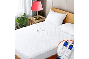 VALUXE Heated Mattress Pad King Size Quilted Zone Heating Electric Bed Warmer Luxury Comfort Heat Mattress Pad Cover（ 10 Heat Setting Dual Controller | 1-12 Hours Auto Shut Off | with 8-21 Inch Deep Pocket）