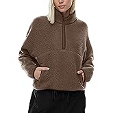 LASLULU Womens Half Quarter Zip Pullover Sherpa Jacket Fleece Faux Fur Teddy Cropped Jackets Sweatshirt Fuzzy Sweaters 2025 Warm Fall Winter Jackets Outfits Clothes (Gravel,Medium)