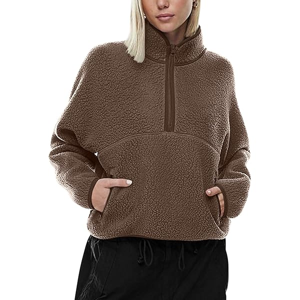 LASLULU Womens Half Zip Pullover Sherpa Jacket Fleece Faux Fur