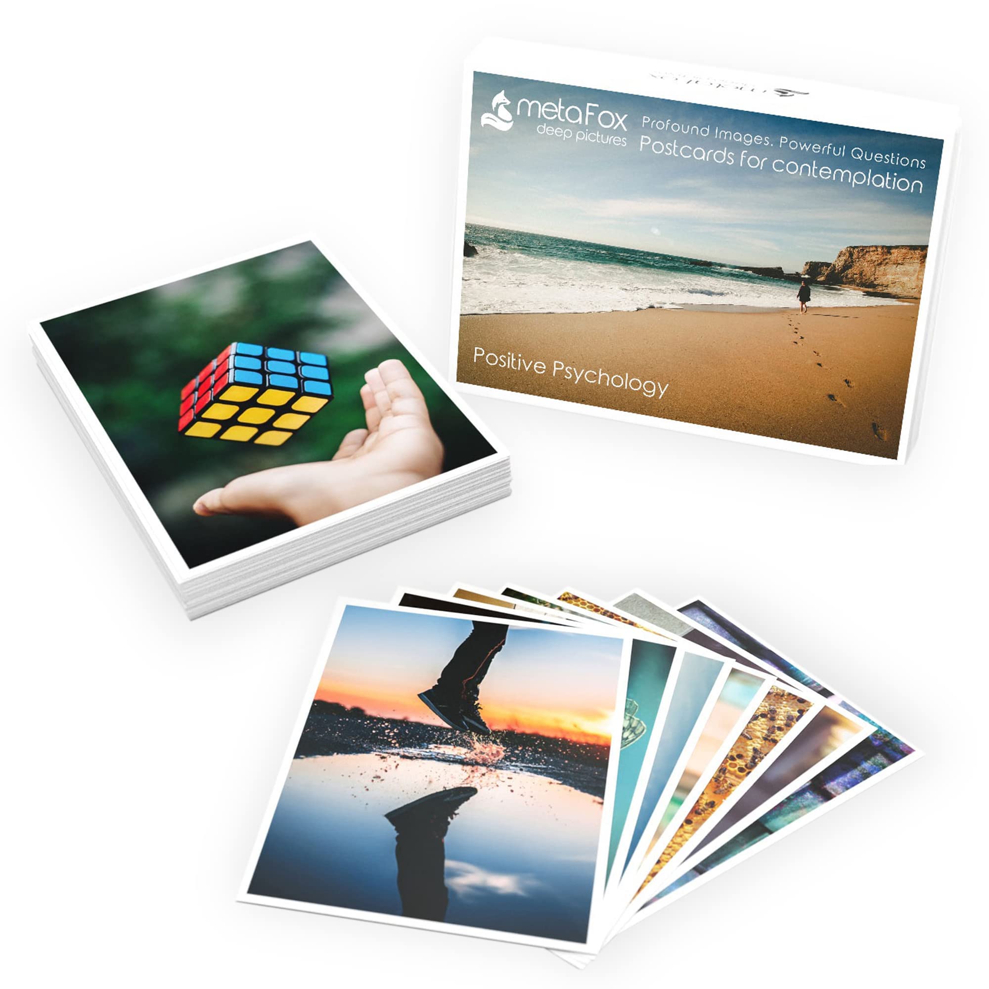 metaFox - 52 Coaching Picture Cards, Positive Psychology Cards for Daily Reflections, Affirmations, Positive Thinking - Conversation Cards as Facilitation Tools for Coaching, Workshops, and Therapy
