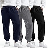 LessonZoo 3 Pack Boys Sweatpants Athletic Joggers Drawstring Lightweight Stretchy Active Straight Pants with Pockets Fall