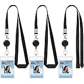 3 Pack Retractable ID Badge Holder with Breakaway Lanyard, Black Break Away Lanyards with Badges Holder Retractable Safety Cruises Lanyard for Id Badges Cruise Ship Cards and Keys