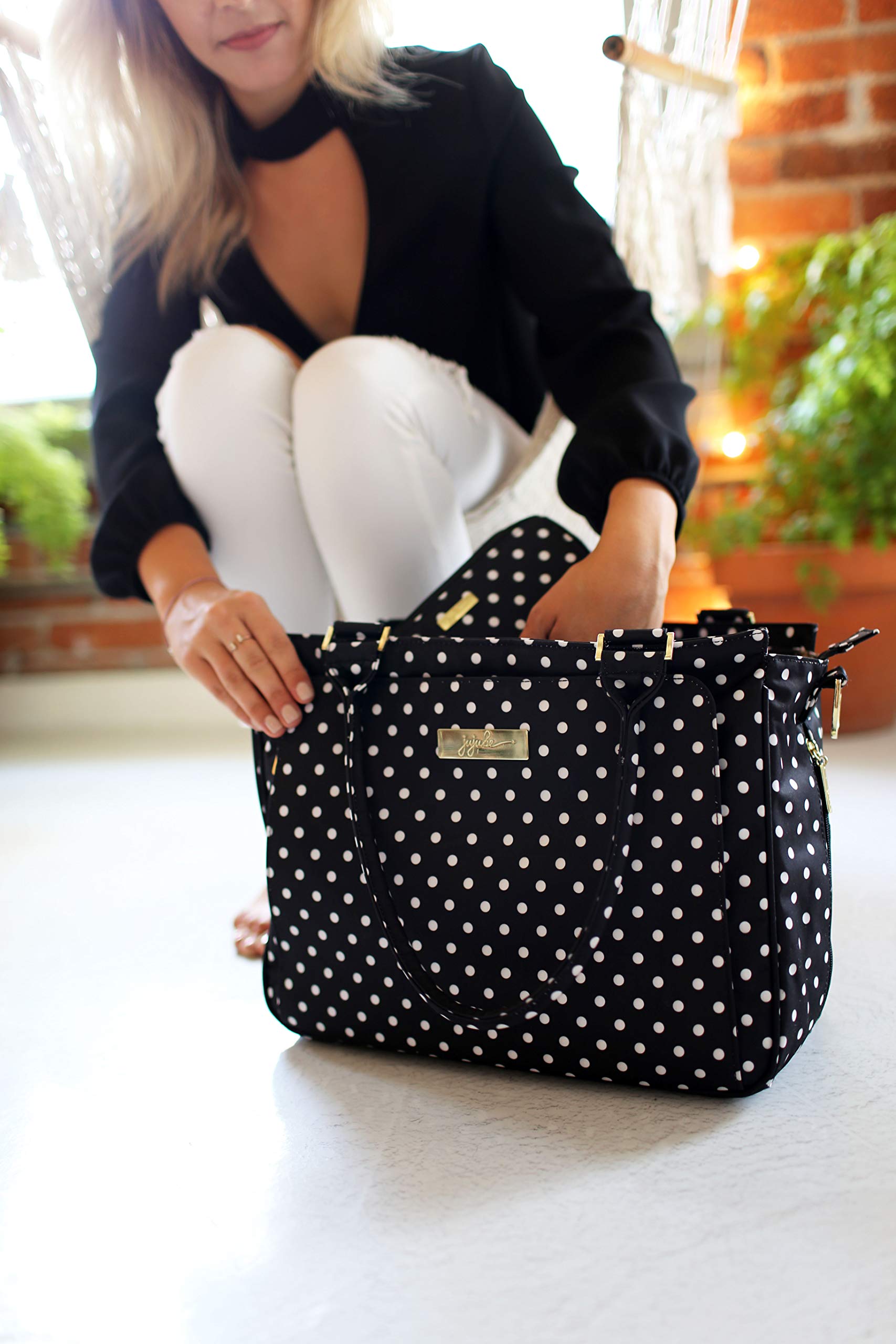 JuJuBe Be Classy Structured Multi-Functional Multi-Functional Diaper Bag/Purse, Legacy Collection - The Duchess - Black with White Polka Dots