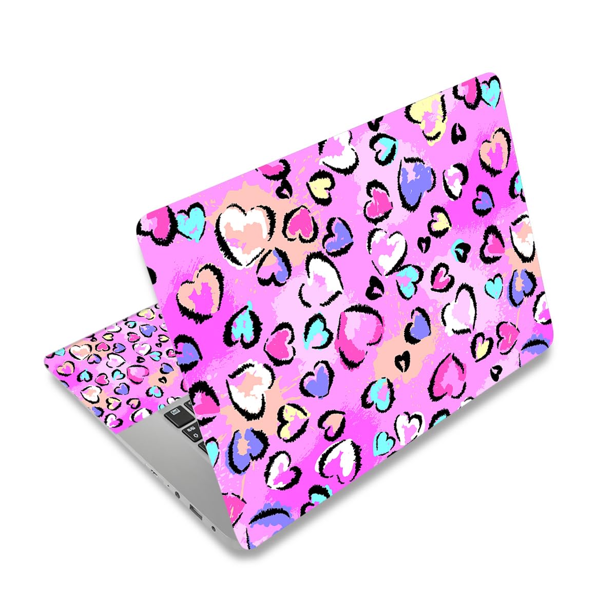 Laptop Skin Sticker Decal Cover, 11.6”12" 13" 13.3" 14" 15" 15.4" 15.6" Laptop Netbook Skins Sticker Notebook Protector (2 Wrist Pad Included), Removable Reusable, Easy to Apply, Pink Hearts Lovely