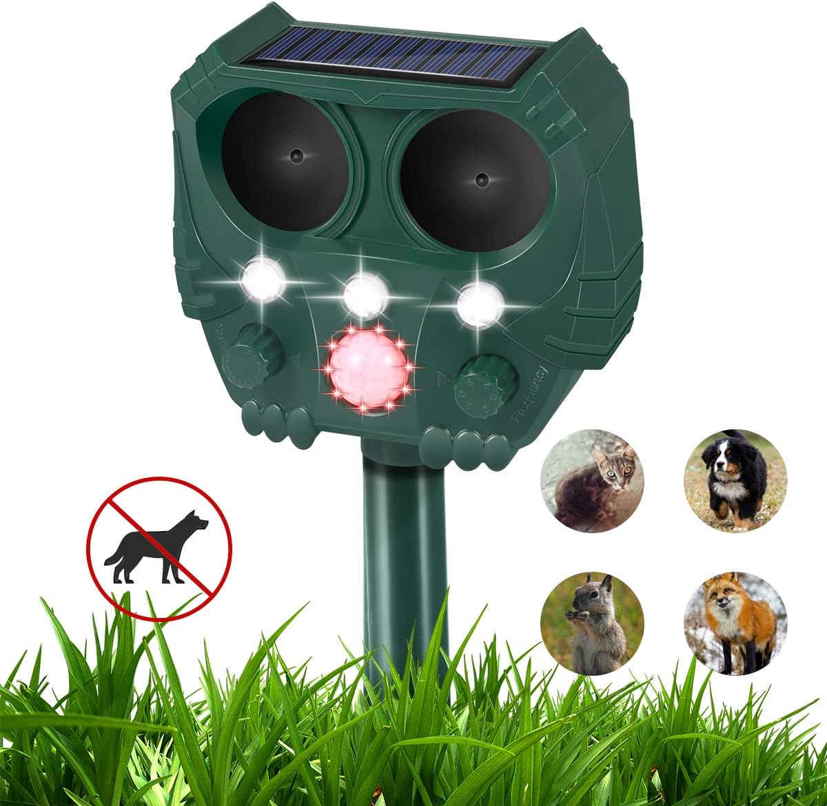 Ultrasonic Dog Repellent, Ultrasonic Animal Repellent with Owl Shape, Solar Repellent Ultrasonic Animal with Motion Sensor and Flashing Lights Outdoor Waterproof Repellent for Cats, Dogs, and More: Pet Supplies