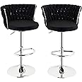 Lamerge Velvet Bar Stools Set of 2, Swivel Counter Stools Counter Height Barstools with Back & Footrest,Bar Chairs Velvet for Kitchen Island Dining Chairs, Black