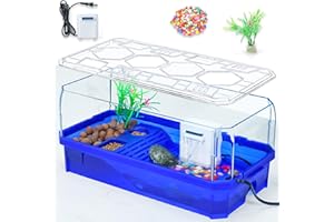 Wedoelsim Turtle cage Tortoise Terrarium with Pump＆Filter with Shower Function Easy to Change Water and Clean Water for Turtle Horned Frog Hermit Crab (Blue, Medium)