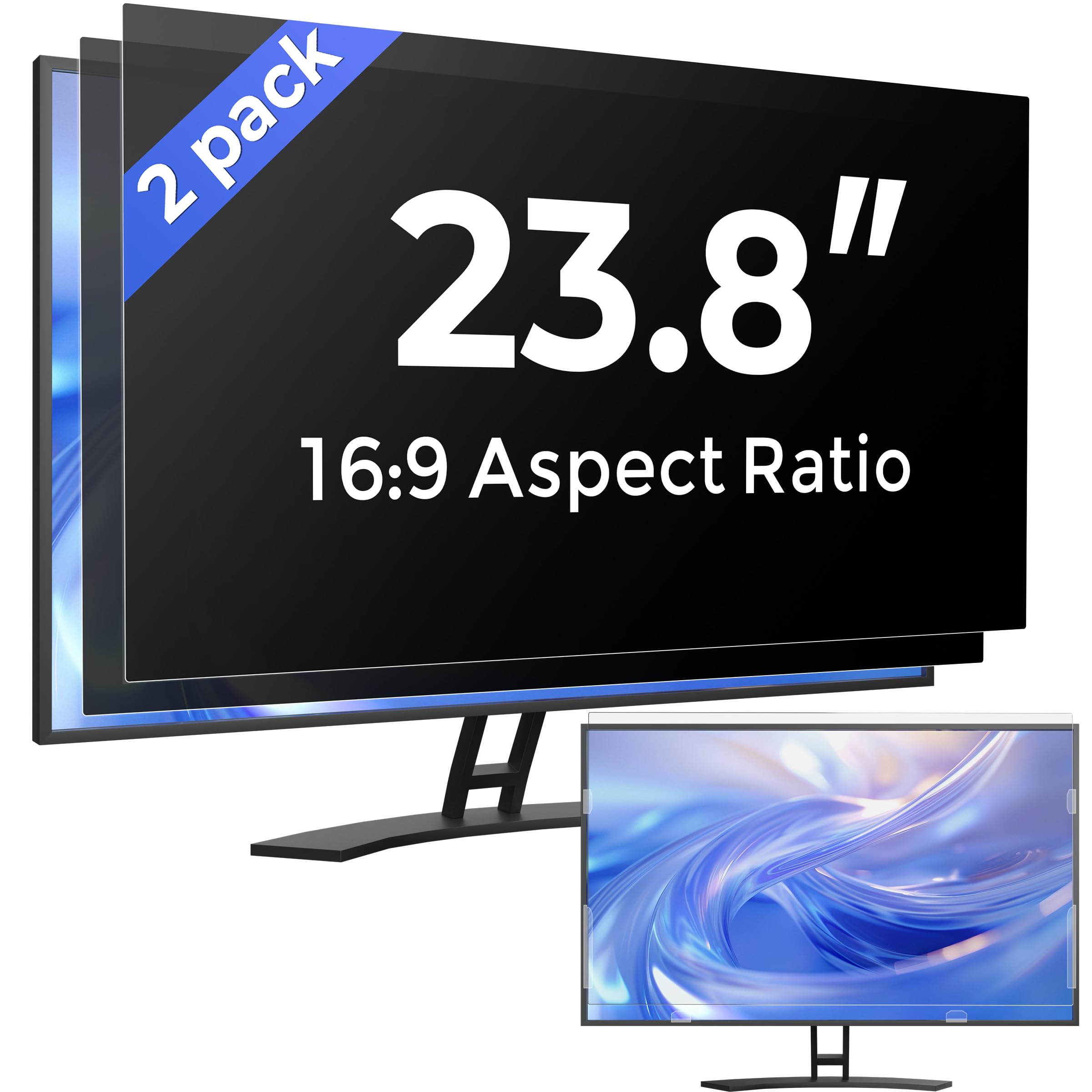 Photo 1 of [2 Pack] 23.8 Inch Computer Privacy Screen Filter for Monitor 16:9 Aspect Ratio, Eye Protection Anti Blue Light Privacy Shield and Anti-Glare Protector, 23.8inch Removable Anti-Scratch 23.8in Protector Film
