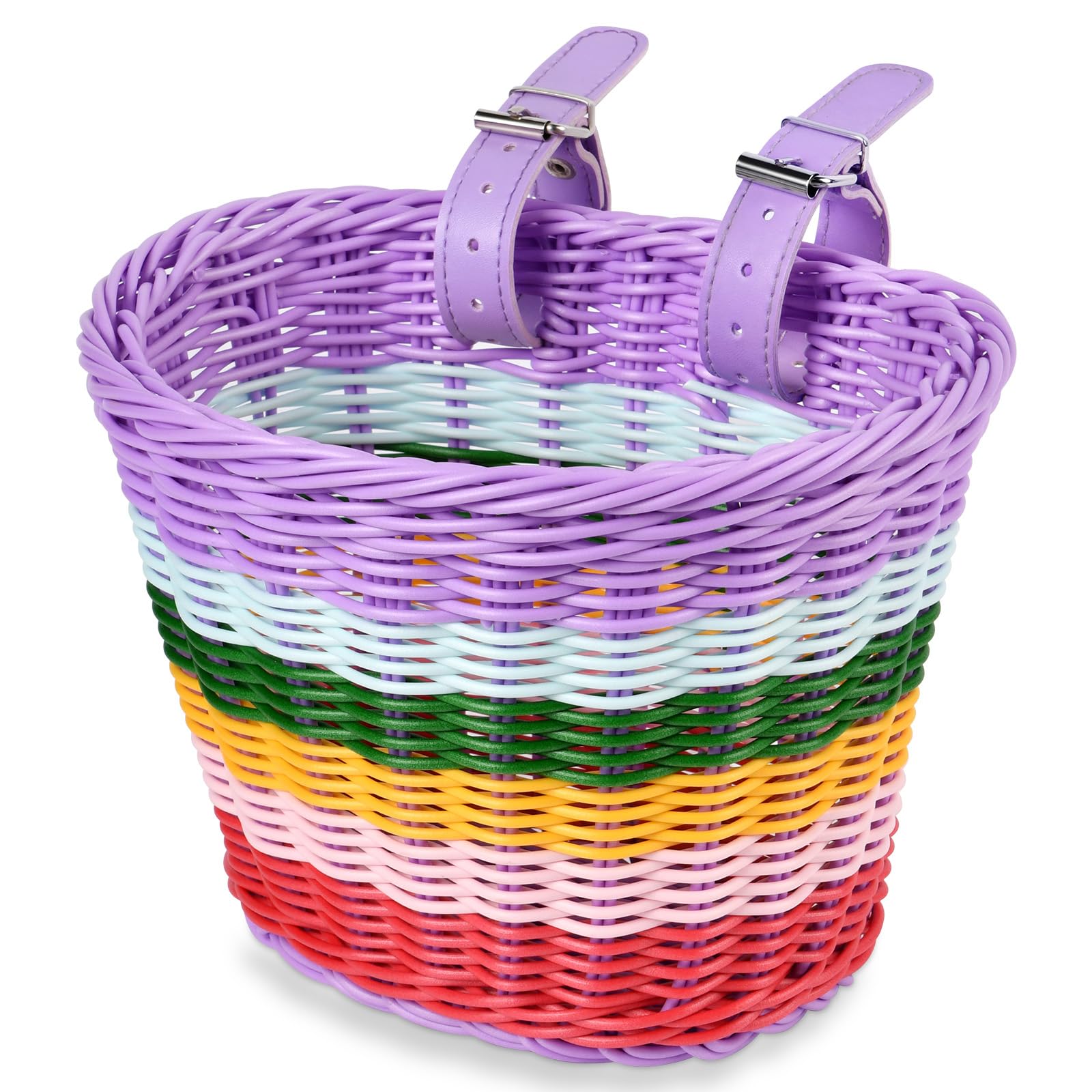 flintronic Kids Bike Basket Handwoven Cycle Basket, Bicycle Basket Wicker Basket Girl Rattan Basket, for Scooter Tricycle Stroller with Bike Accessories Easy Install Detachable-Colorful