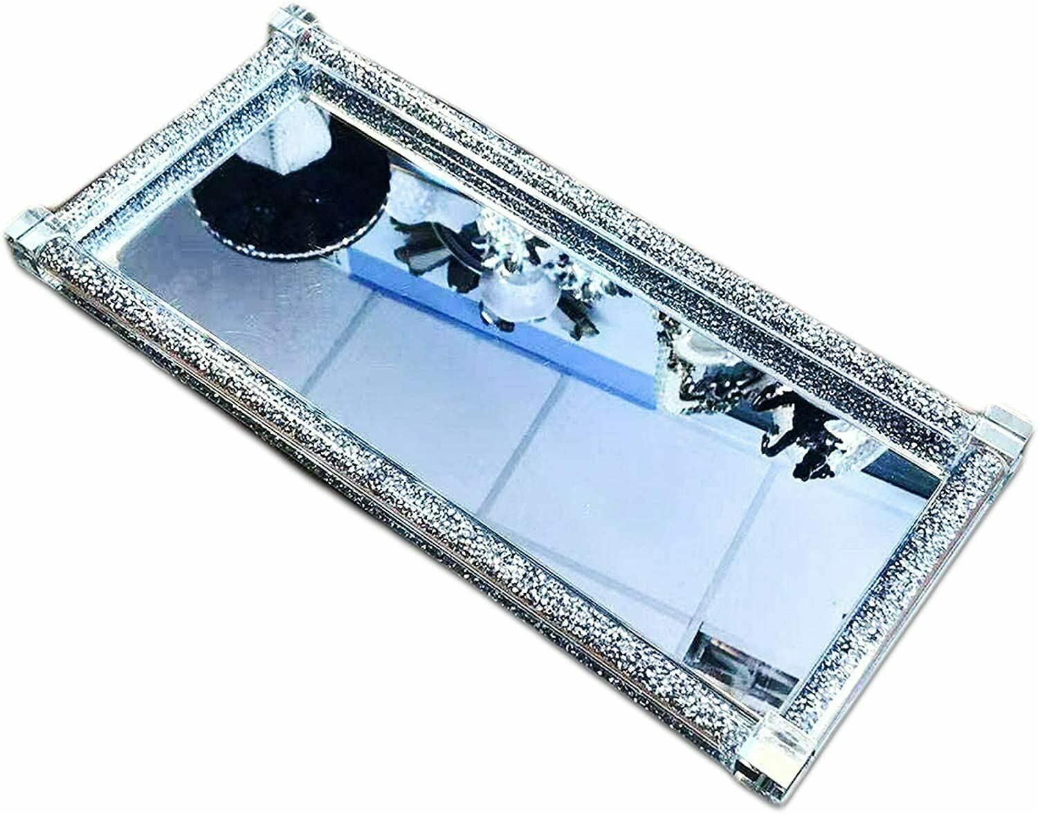 Crushed Diamond Tray Trimmings Crystal Filled Diamond Kitchen Silver - Crystal Filled Serving Trays And Party Food Tray, Size: 38 x 19 CMS
