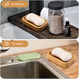 GUANJUNE 2 Pack Bamboo Soap Dish Holder for Bathroom & Kitchen Storage view 3