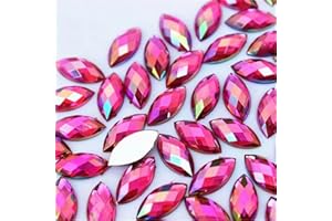 UYTRDVG 100 Pcs 15x7mm AB Colorful Jewels Gems Rhinestones for Crafts, Horse Eye Flatback Acrylic Gemstone for Halloween Party Decorations Clothing Wedding Dress DIY Crafting Accessories(02 Rose Red AB)