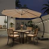 Kingdura 11ft Offset Cantilever Patio Umbrella with Solar Lights, Large Round Outdoor Umbrella with Base Included, Aluminum Frame, 360&deg; Rotation &amp; Infinite Tilt for Deck Pool Backyard, Champagne