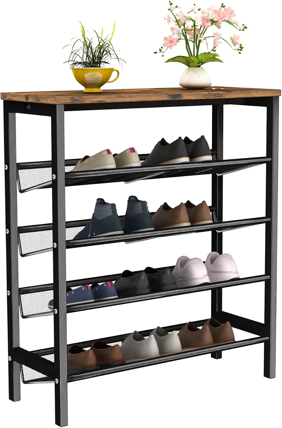 hoobro shoe rack on Amazon Com Hooseng Simple Houseware 5 Tier Shoe Rack Industrial Free Standing Storage Organizer W 4 Convertible Sturdy Metal Mesh Shelves Cabinet For Entryway Hallway Closet Bedroom Rustic Brown Home Improvement