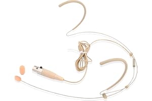 Pyle Double Over Ear Microphone Headset - Professional Hands Free Omnidirectional Wired Audio Boom Condenser Microphone Headset w/ 4 Pin Mini XLR, 1.2m Cable, and Windscreen - Beige