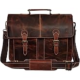RUSTIC TOWN Handmade Leather Shoulder Briefcase Messenger Bag Mens 16 inch Laptop Satchel