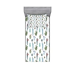 Ambesonne Cactus Fitted Sheet & Pillow Sham