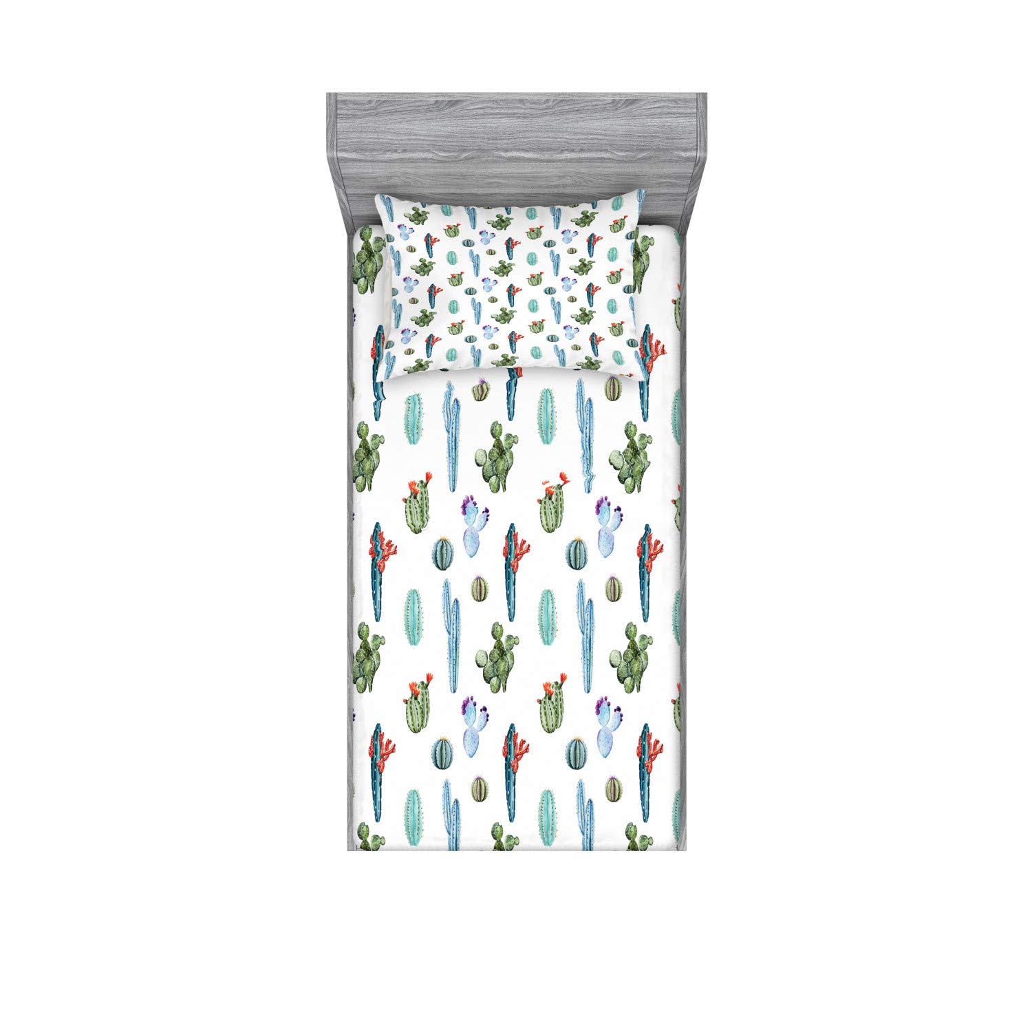 Ambesonne Cactus Fitted Sheet & Pillow Sham