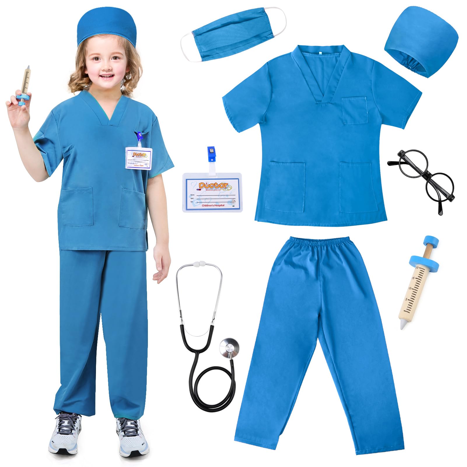 TonStyle Doctor Costume Set for Kids-Kids Toys with Accessories,Mens and Womens Hospital Doctors Scrub Top Set,Toddler Nurse Scrubs Halloween Career Day Dress Up Cosplay For Boys Girls 3-11 Years (L)