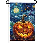 Dacawin Halloween Garden Flag Pumpkin Garden Flag Van Gogh Garden Flags Arts Starry Night Sky Moon Yard Flag Double Sided Fall Porch Patio Farmhouse Outdoor Yard Decorative 12 x 18 Inch