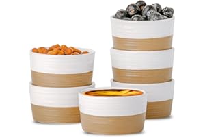 Hasense Ceramic Ramekins - 4 oz, Creme Brulee & Mini Souffle Dishes Set of 6, Oven Safe, White
