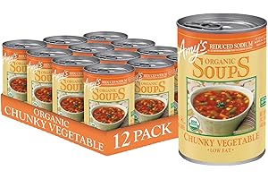 AMY'S Amy’s Soup, Vegan Reduced Sodium Chunky Vegetable Soup, Gluten Free, Made With Organic Vegetables, Canned Soup, 14.3 Oz (12 Pack)