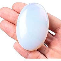 UFEEL Opalite Palm Stone Crystal - Natural Chakra Reiki Polished Healing Love Oval Pocket Worry Stone Crystals for Anxiety St