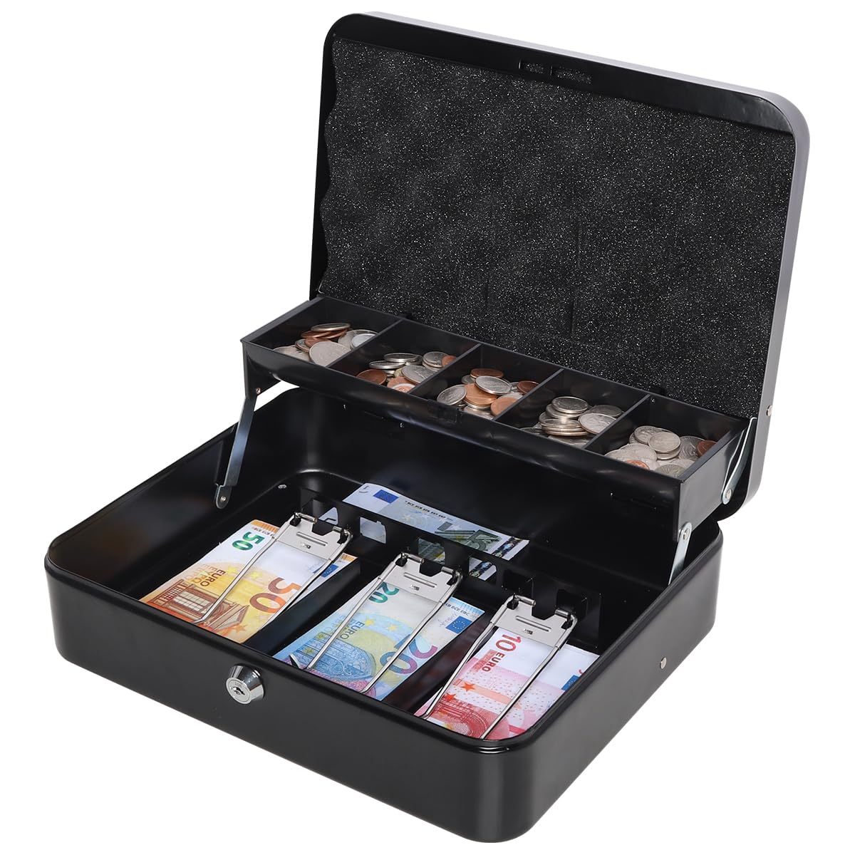 Jssmst Large Cash Box with Lock, 11.8L x 9.5W x 3.5H Inches, Black, SM-CB0501L