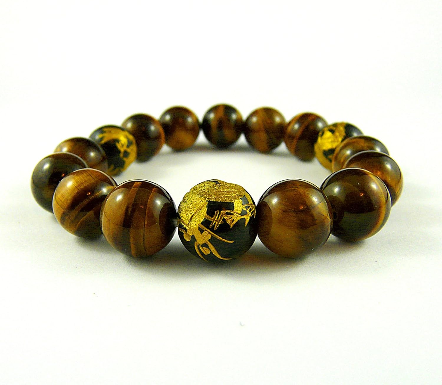 Gold Dragon Bracelet, Tiger Eye Bracelet, Men's Beaded