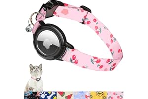 Upgraded AirTag Cat Collar, FEEYAR Integrated GPS Cat Collar with Air Tag Holder and Bell [Pink], Safety Elastic Band Tracker Cat Collars for Girl Boy Cats, Kittens and Puppies