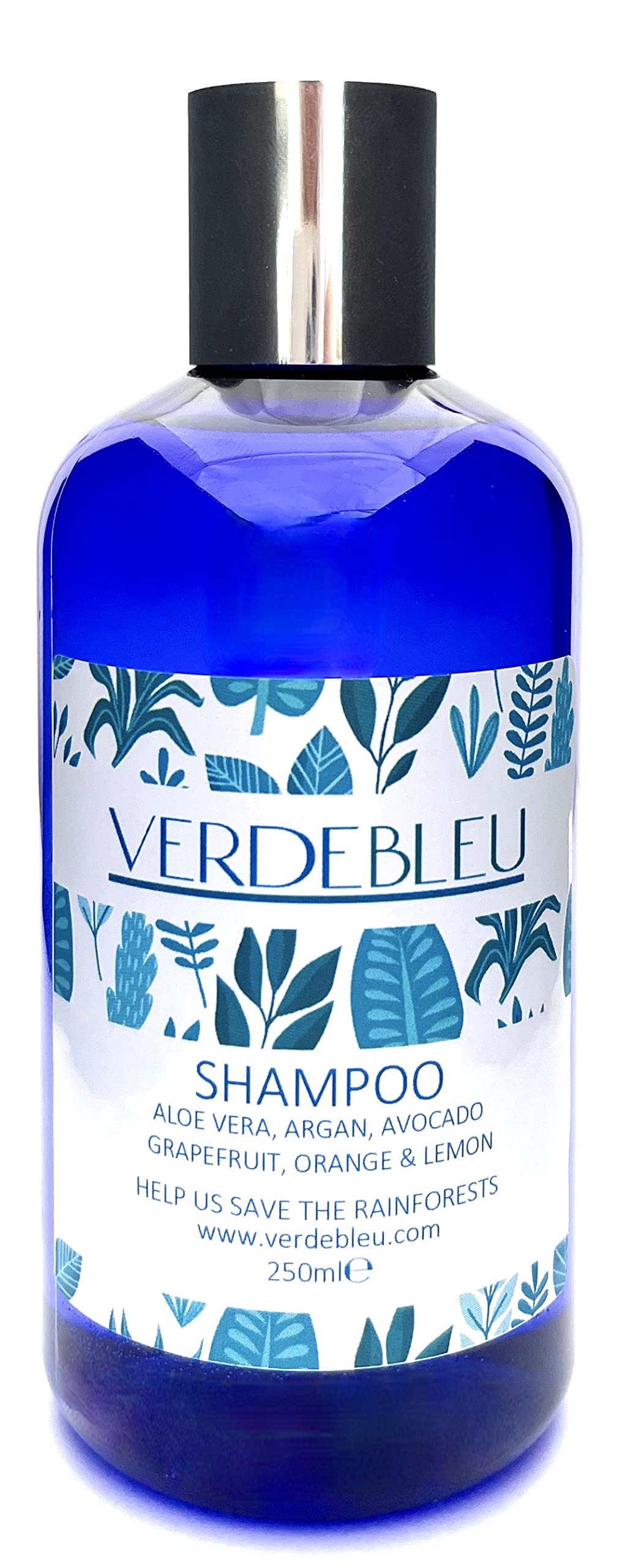 Verdebleu - 99% Natural Shampoo - Aloe Vera, Argan, Avocado, Citrus. No Sulfates/Parabens, pH 5.5, Sensitive Skin. We Donate 5% of Profit to Save the Rainforest. 250ml