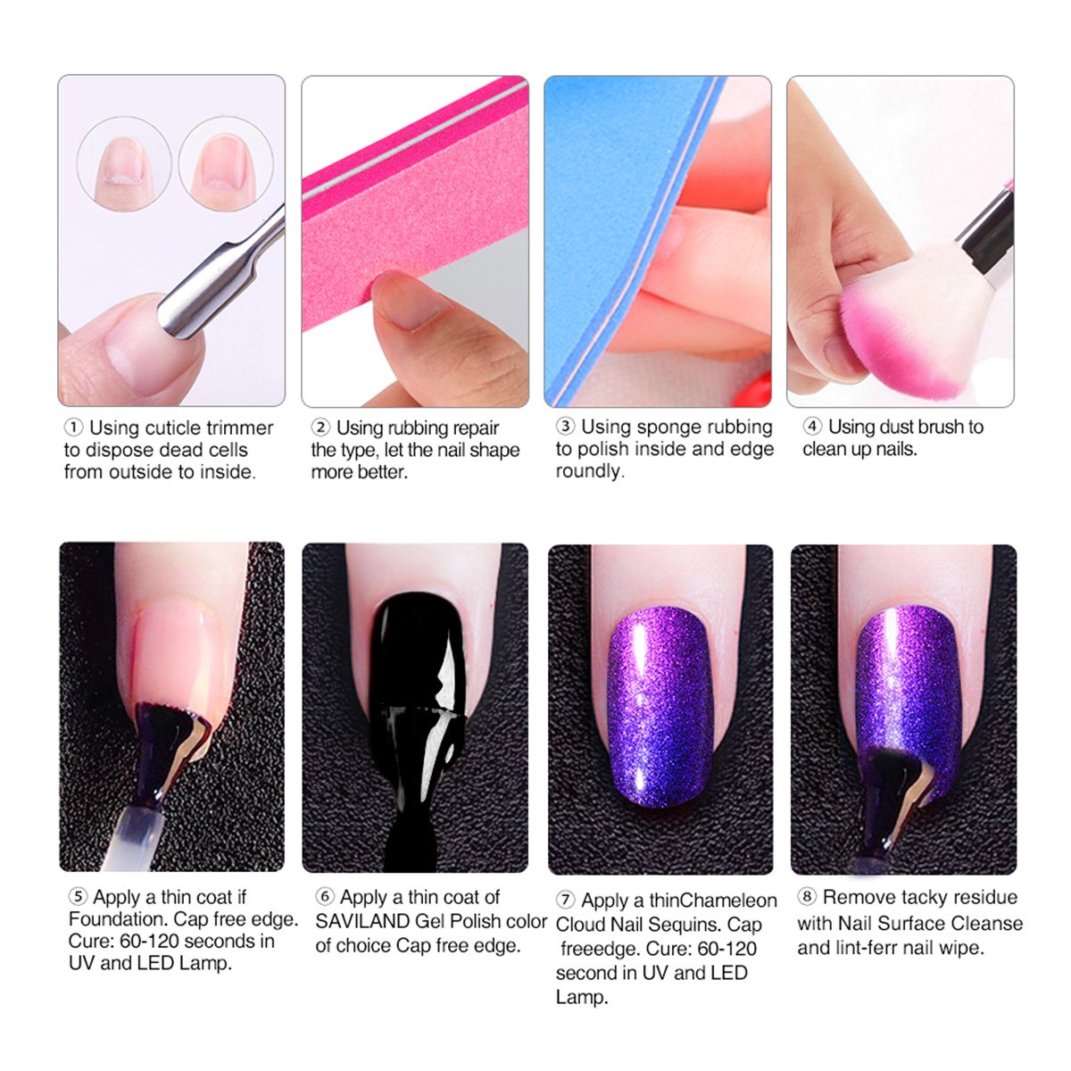 6 Pcs Soak Off Gel Nail Polish Set, Saviland Phantom Chameleon Gel Glitter Sparkly Polish UV LED Nail Art Kit 10ml