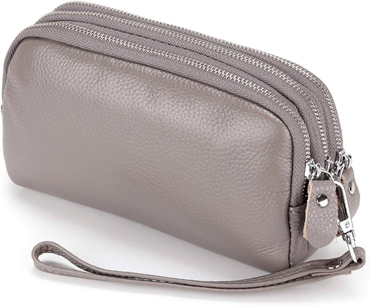 FORRICA Women's Wallet Genuine Leather Multifunction Large Capacity Clutch Bag Phone Purse Zipper Coin Purse Ladies Long Wristlet Wallets Grey