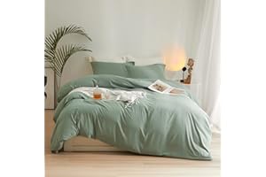 MKXI Sage Green Full Duvet Cover Microfiber Simple Bedding Prewashed Comforter Cover with Zipper and Ties Easy Care Solid Color Bed Cover 80x90