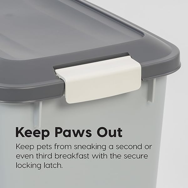 IRIS USA DOG FOOD STORAGE CONTAINER WITH WHEELS, AIRTIGHT LID, 2-CUP SCOOP, UP TO 54 POUNDS PET FOOD STORAGE, BUILT IN SCOOP STORAGE IN LID, VERSATILE PET FOOD BIN, PORTABLE, BPA FREE, GRAY/DARK GRAY