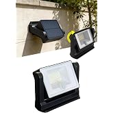 H HYFILUX Solar Motion Sensor Flood Light Outdoor, Auto Rotation IP65 | Auto rotating solar panel, Security light, motion sensor for 30s, bright, waterproof for yard, garage, fence and patio